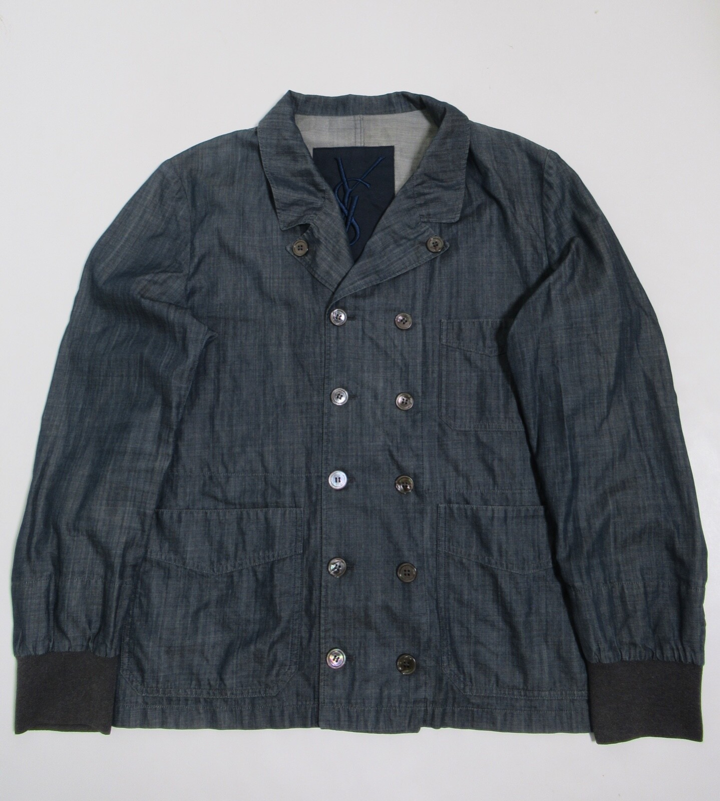 Giacca blazer in denim Yves Saint Laurent da uomo grigio navy taglia S rilassata