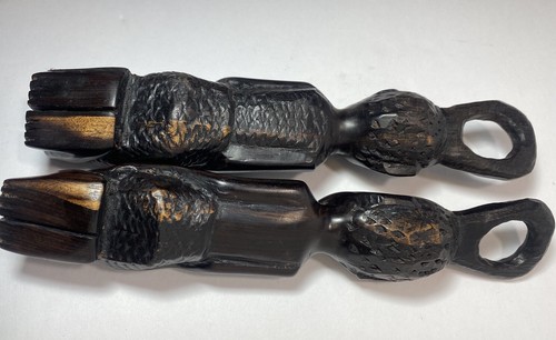 2 Vintage Tanzanian Ebony Hanging Statues African Art Hand Carved - Picture 7 of 10