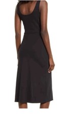 Open Edit Scoop Neck Midi Dress New Women's Black Size XXSmall Side Slit Stretch