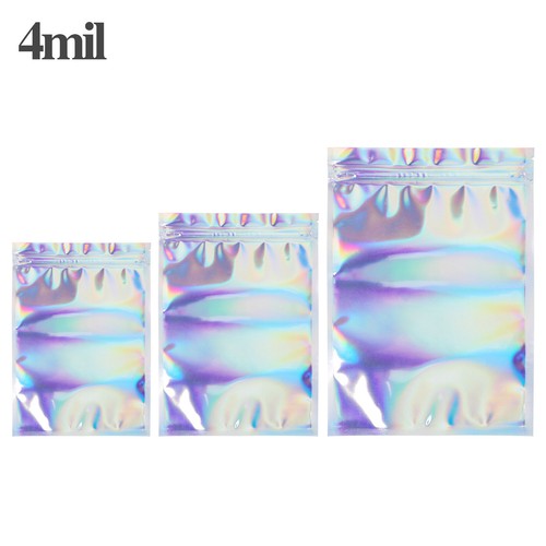 50/100/200 Holographic Foil Pouch Bags Smell Proof Resealable Zip Lock - Picture 2 of 17