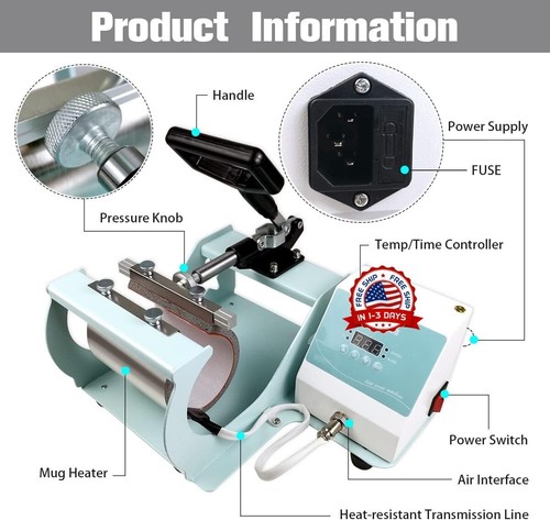 Maquina Prensa De Calor Para Tazas y Vasos Sublimacion Plancha 6-11 oz 110V New - Picture 7 of 8