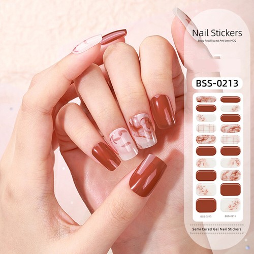 20Tips French Patch UV Lamp Semi-Cured Manicure Full Cover Wrap Gel Nail Sticker - Picture 25 of 38