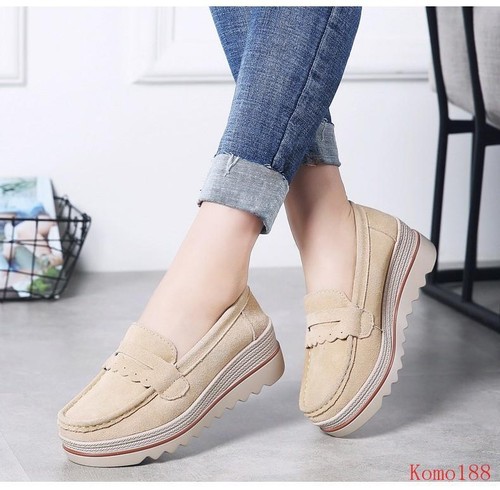  Womens Spring Autumn wedge heel Platform slip on Thick Sole Loafers Shoes new - Foto 8 di 15