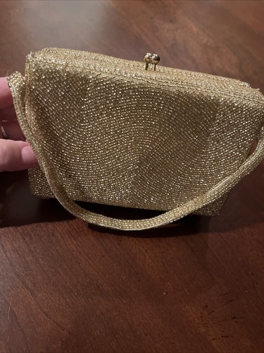 Vintage Gold Beaded Small Purse Swirl Pattern. Made in Japan. Very Elegant. - Picture 6 of 10