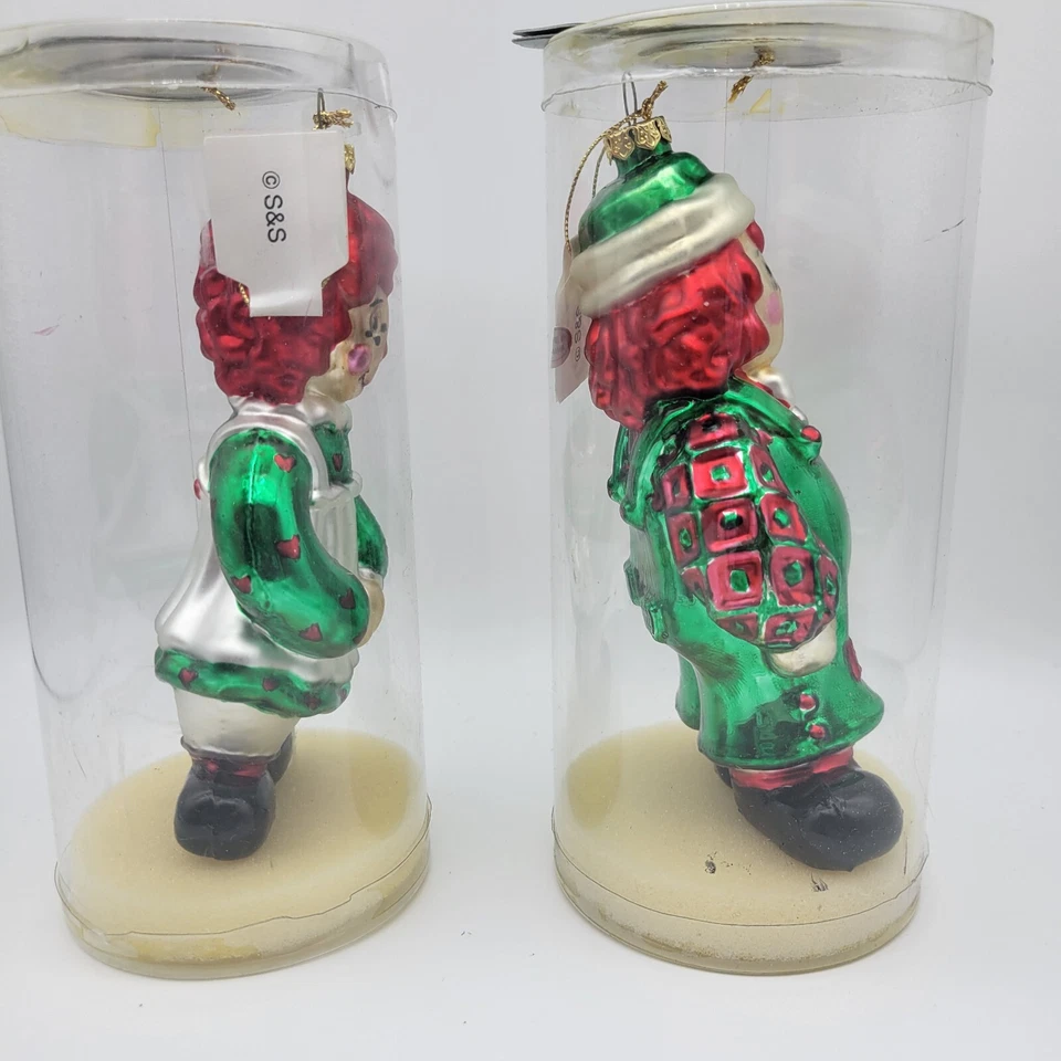 Lote de 2 enfeites vintage de árvore de Natal Ann&Andy de vidro 1998 por Snowden - Imagem 4 de 4