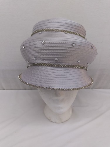LADIES SILVER 3-TIER LAYER RHINESTONE HAT - Picture 7 of 22