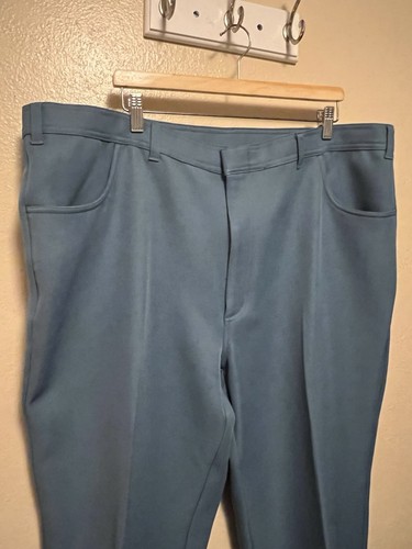 Vtg JOHN BLAIR Mens Pants 44 x 28 44S Blue Slacks Polyester Western Disco Retro - Picture 2 of 11