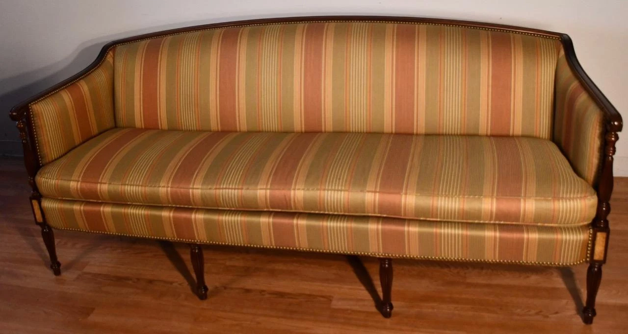1910 Antique Hickory English Sheraton Mahogany & Maple inlay spring-seat Sofa