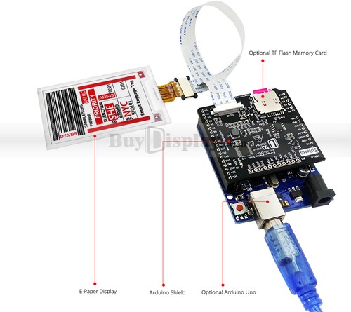 Red 2.7 inch e-Ink/e-Paper Display Panel w/Arduino Shield,Library 264x176 - Picture 5 of 5