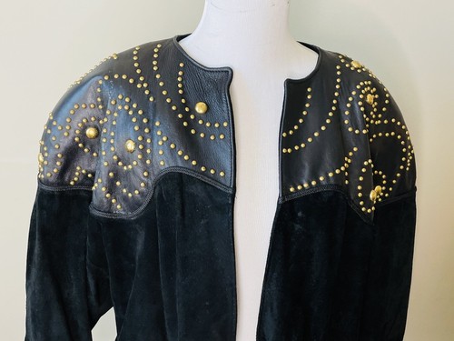Vintage Damen Positano Pelle schwarz Leder gold Nietenjacke Gr. Small 80er - Bild 2 von 8