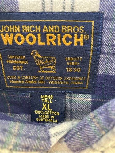 john rich and bros woolrich button up blue flannel shirt tall size XL - Picture 3 of 4