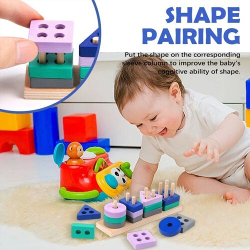 Montessori Blocks Shape toy Kids Wooden Building Block Toys Early Learning Toys - Picture 6 of 10