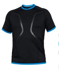 Bare Men's Short Sleeve LG Watershirt Rash Guard 50+ SPF UV Black/Blue LARGE