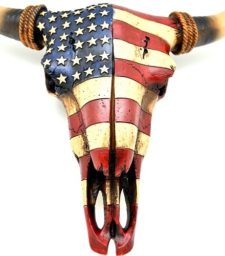 16" Neu AMERIKANISCHE FLAGGE Longhorn Kuh TOTENKOPF Südwesten Western Amerika Wohndeko - Bild 4 von 4