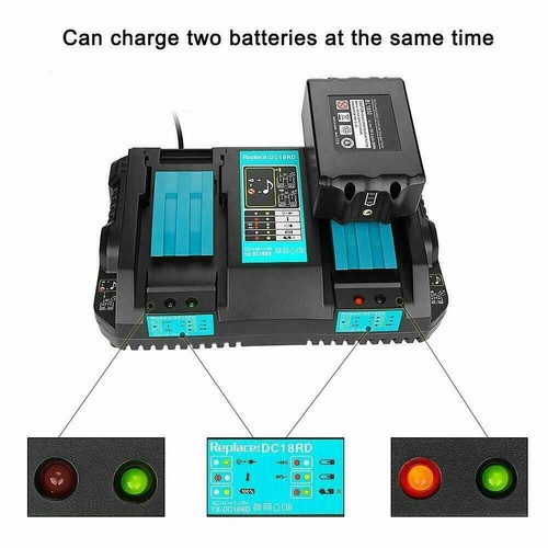 5AH per Makita batteria 18V + doppio caricatore Li‐Ion BL1850B BL1860B BL1890 LXT - Foto 8 di 20