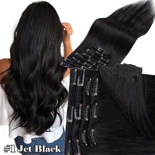 100% Clip In Real Remy Human Hair Extensions Full Head Silky Balayage Lowlights - Picture 13 of 38