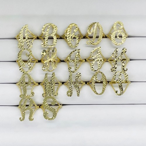 Anillo de oro macizo de 10k cursiva inicial letra alfabeto corte diamante (medio-22,0 mm) - Imagen 4 de 4