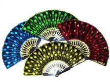 6 SEQUIN EMBROIDERIED HELD HAND FANS novelty 8 inch fan new LADIES accessories