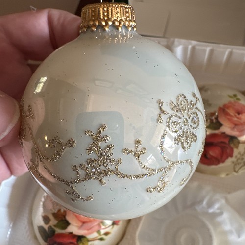 Christmas by Krebs Hand Decorated Glass Ornaments Glitter & Roses Multi Color~ 4 - Picture 15 of 16