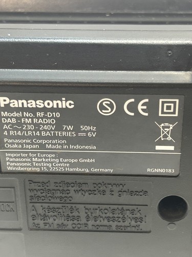 Radio portátil Panasonic RF-D10 DAB/FM - negra, alimentada por batería y red eléctrica - probada - Imagen 9 de 9