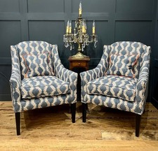 A Pair of Vintage Georgian Style Armchairs - Linwood Linen Fabric