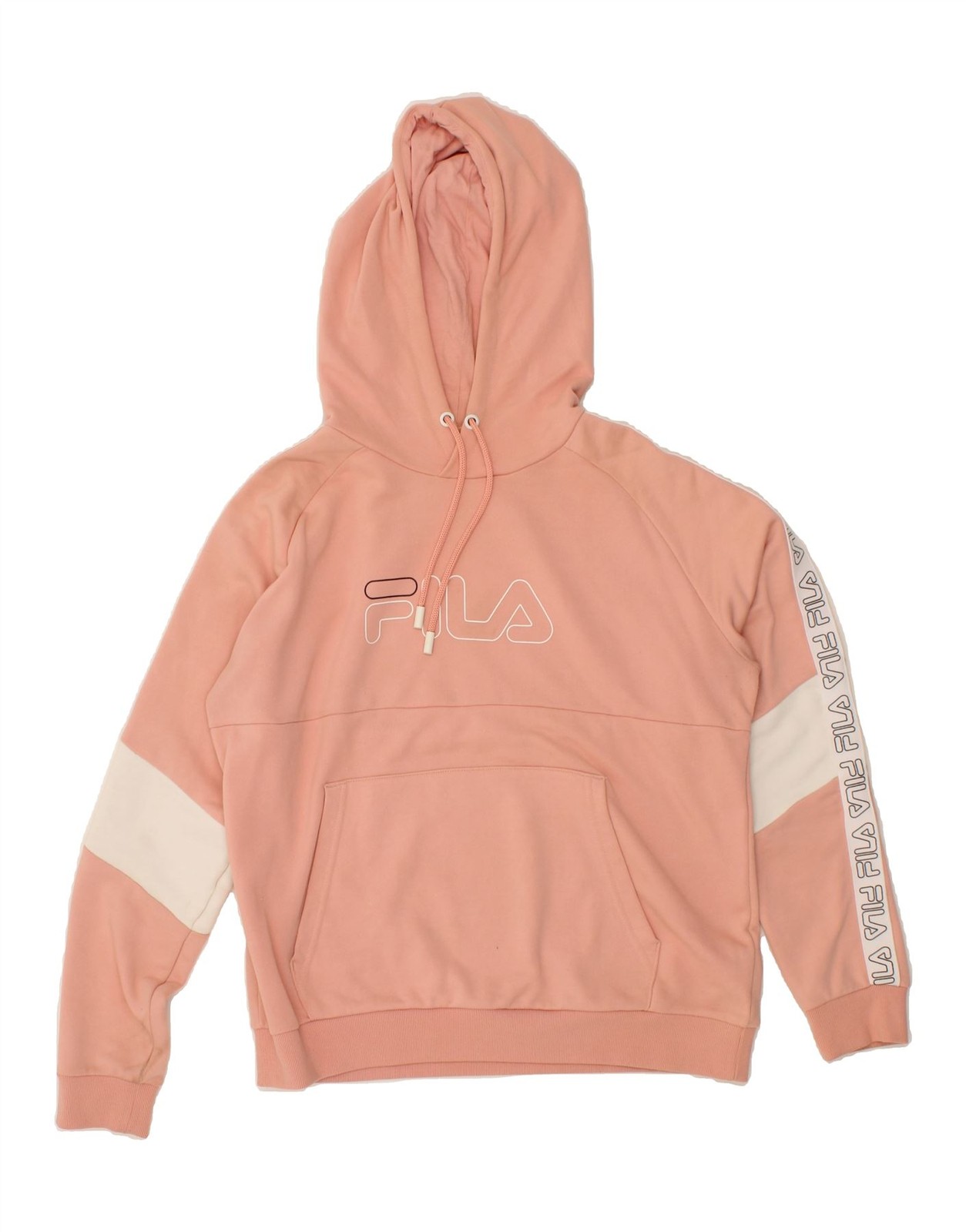 FILA maglione donna grafica con cappuccio UK 16 grande rosa colorblock cotone BZ16