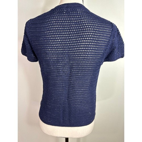 Vince. Navy Blue Cotton Crochet Mock Neck Sweater Women's Medium Coastal Cowgirl - Picture 3 of 6