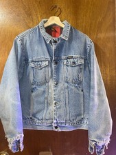 Vintage Wrangler Jacket Denim Trucker Flannel Lined USA Distressed Sz M