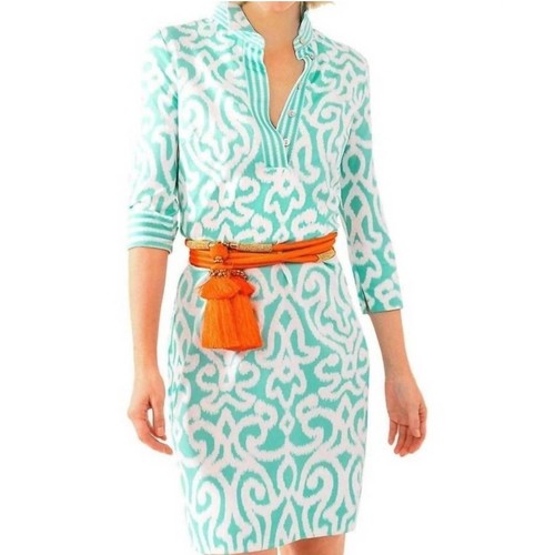 Gretchen Scott Diva Everywhere Kleid blau weiß arabesker Kragen Gr. XXXL