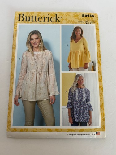 Butterick Sewing Pattern B6486 Tunic Top Peplum Shirt Blouse Bell Sleeve UC 4-14 - Picture 12 of 12