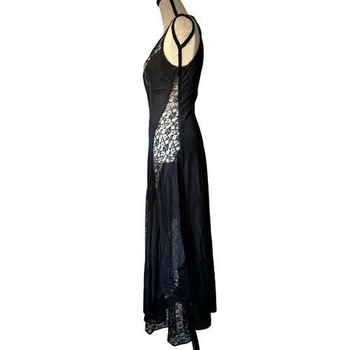 Vintage 70s Fredericks of Hollywood Med Black Lace Long Maxi Nightgown Sheer - Picture 2 of 10