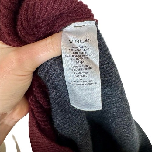 Vince Colorblock Kaschmir Pullover Pulli in Black Cherry/ Merlot 100% Kaschmir - Bild 9 von 10