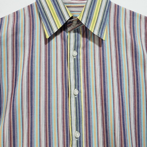 Camisa Roar Para Hombre Multicolor Rayas Puño Abatible Manga Larga Botón Delantero Talla M - Imagen 7 de 11