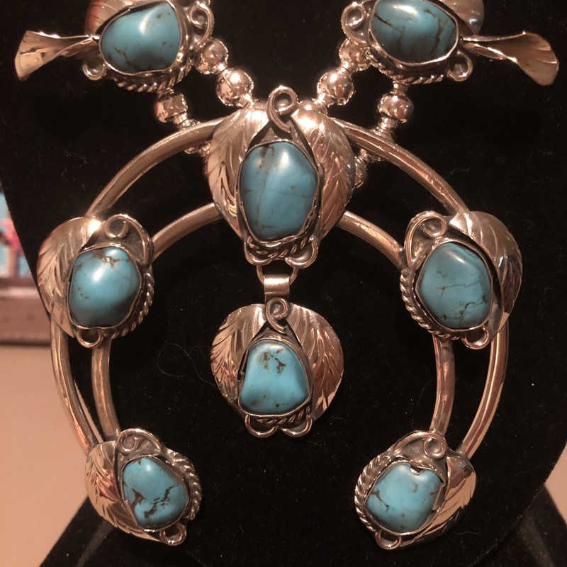 Estate Sales Genuine CARICO LAKE Turquoise Squash Blossom Necklace