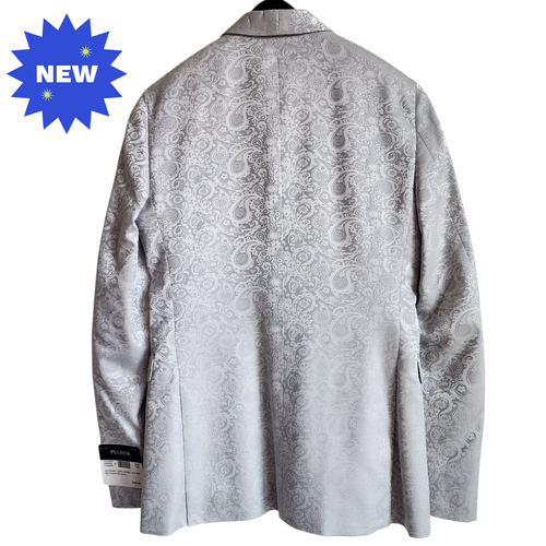 36R Dinner Jacket Silver Gray Shawl Lapel Skinny Fit Mens New Jos A Bank Paisley - Picture 2 of 24