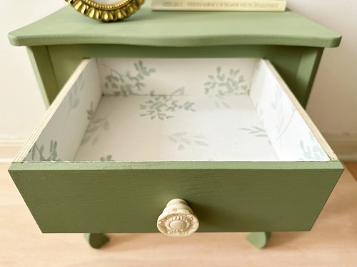 Olive green restored bedside table - Picture 6 of 10