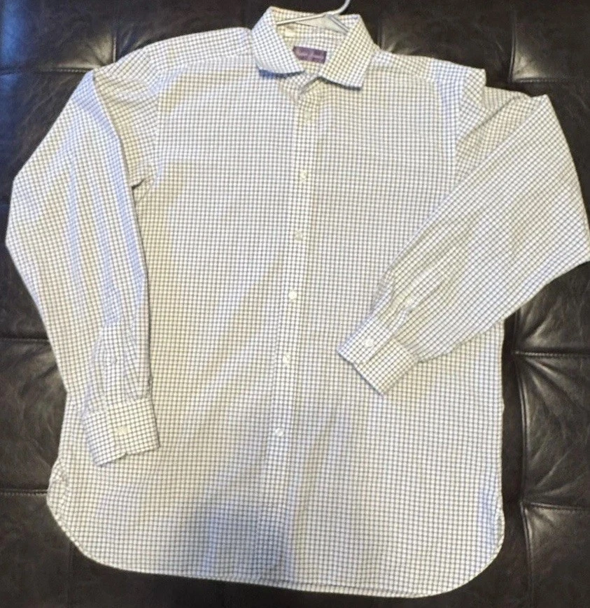 Camisa de vestir Ralph Lauren etiqueta púrpura para hombre blanca y púrpura a cuadros leer Foto 2 de 4