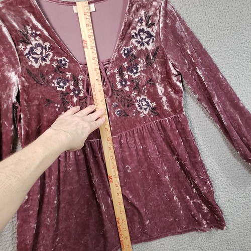 Style Co Crushed Velvet Bauernfee Top Damen XS Mauve Babydoll bestickt - Bild 10 von 14