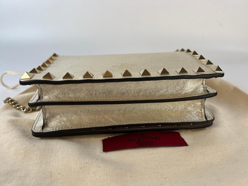 Valentino rockstud bag w chain gold leather crossbody shoulder clutch £880 KB - Picture 9 of 15