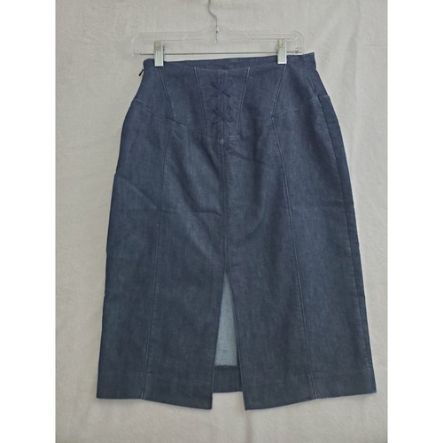 Express Design Studio Damen gerader Rock klein blau Denim seitlicher Reißverschluss Freizeit - Bild 2 von 6