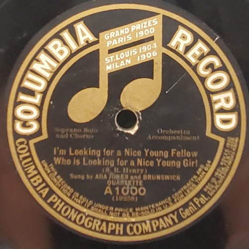 78 RPM Ada Jones and Brunswick I'm looking for a nice young fellow ColumbiaA1000 - Picture 1 of 5