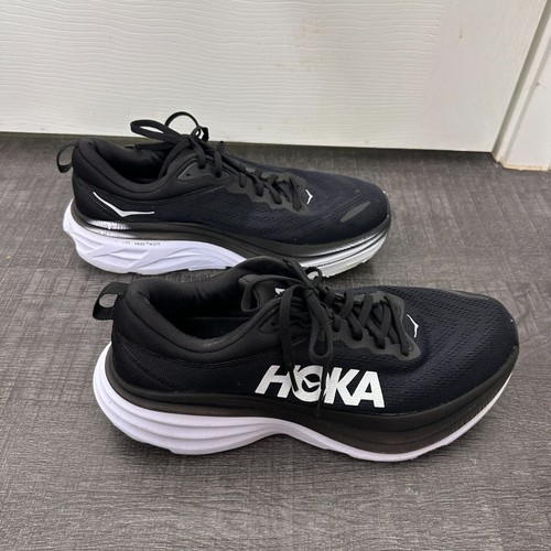Hoka One One Bondi 8 Men's Running Shoes Black White Size 11 Excellent - Picture 2 of 7