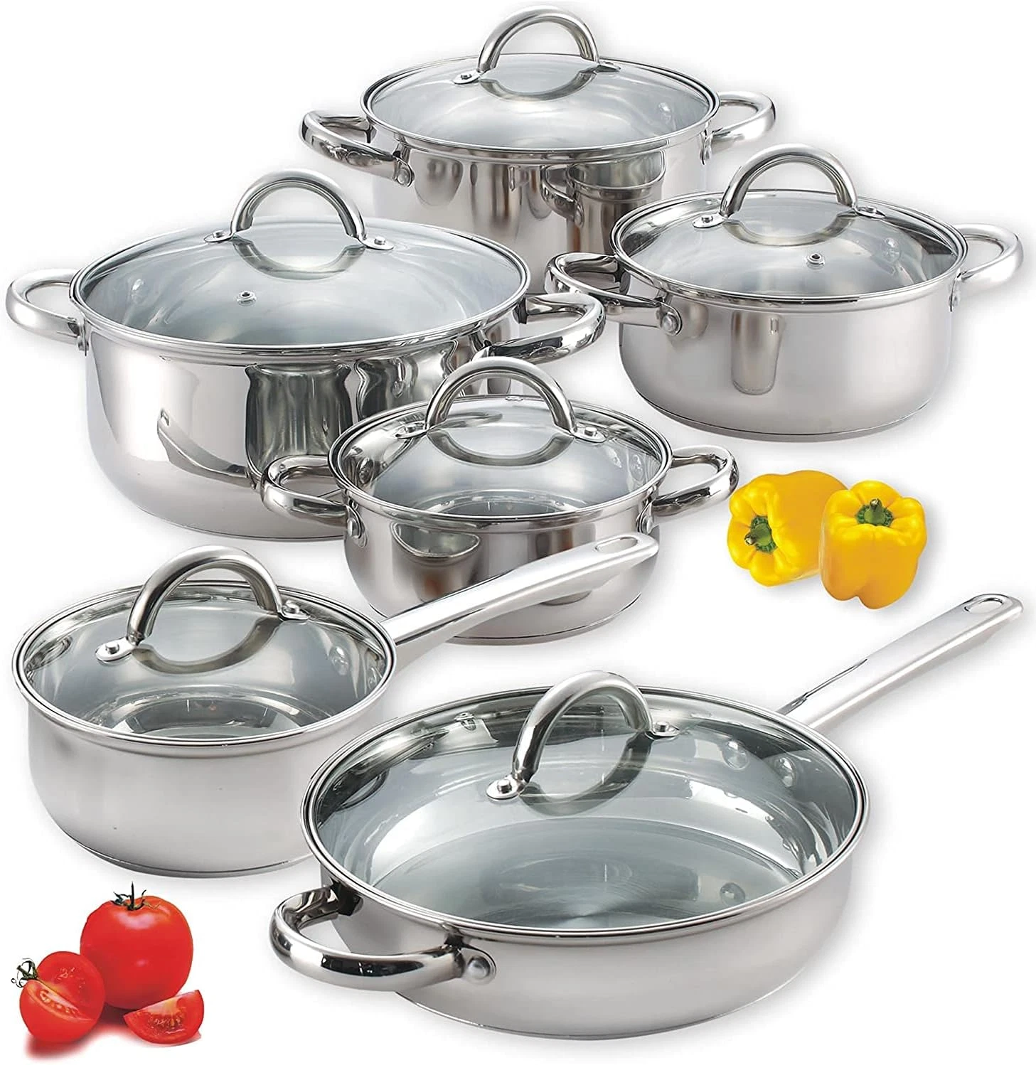 Kitchen Cookware Sets, 12-Piece Basic Stainless Steel Pots and Pans, Silver
Opens in a new window or