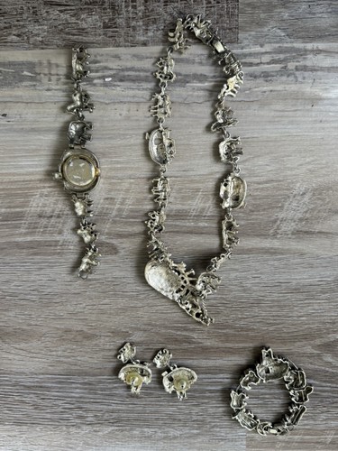 Vintage 1980s Silver Plated Noah's Ark Necklace Bracelet & Pierced Earrings Set - Picture 14 of 21