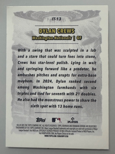 2025 Bowman Chrome Dylan Crews RC It Came To The League #IT-13 Nationals - Picture 2 of 2