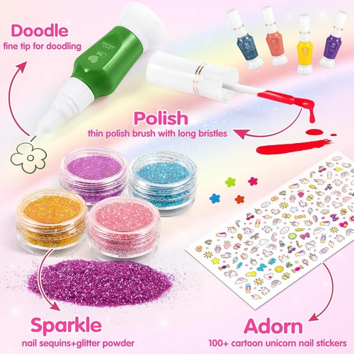 INNOCHEER Kids Nail Polish Set for Girls, Art Kit Toys Rainbow Colors - Picture 2 of 7