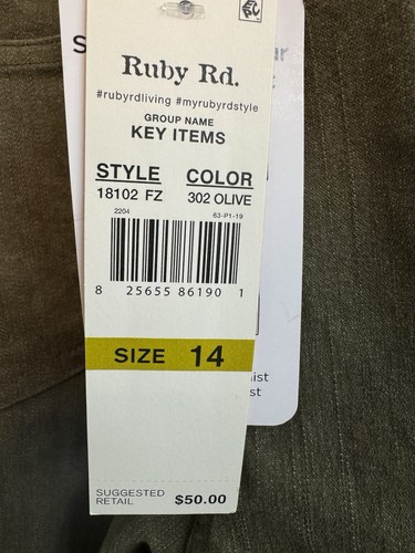 Pantalones de cintura contorno adelgazante verde oliva Ruby Rd elásticos nuevos - Imagen 3 de 9