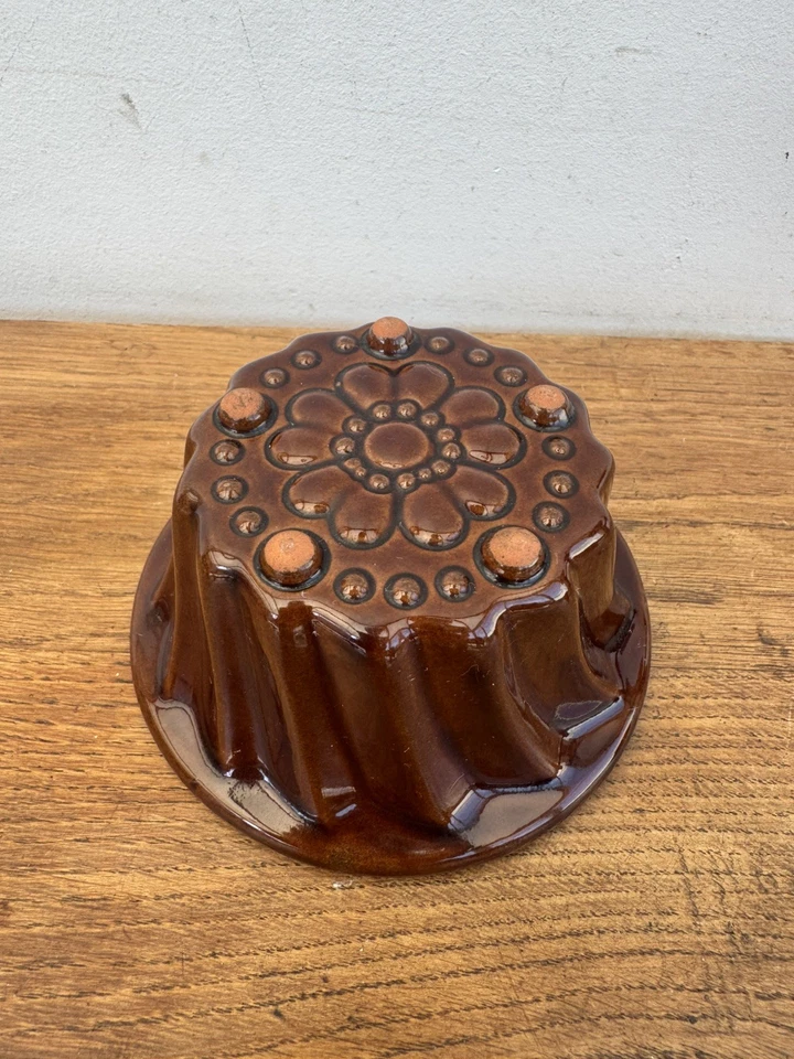 Moule à Kouglof Vintage Céramique Brune Alsace Soufflenheim Décor Floral Relief - Photo 3/4