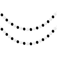 3pcs Pom Pom Garland 6.6 ft 30 Balls for Crafts Decor, Black, White
