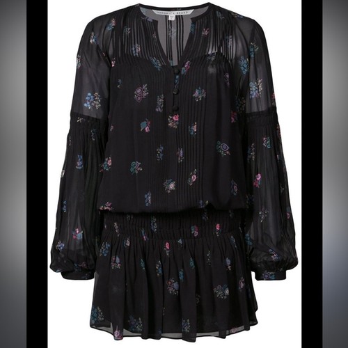 Veronica Beard Silk Floral Smocked Mini Dress New long sleeve pleated tunic sz 4 - Picture 2 of 10
